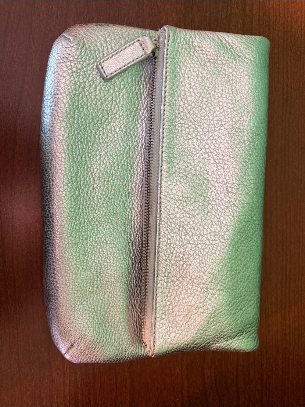 Talbots Metallic Silver Foldover Wristlet Clutch Bag